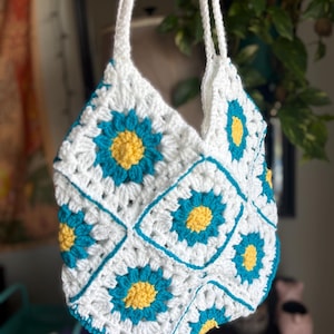 Crochet granny square tote bag