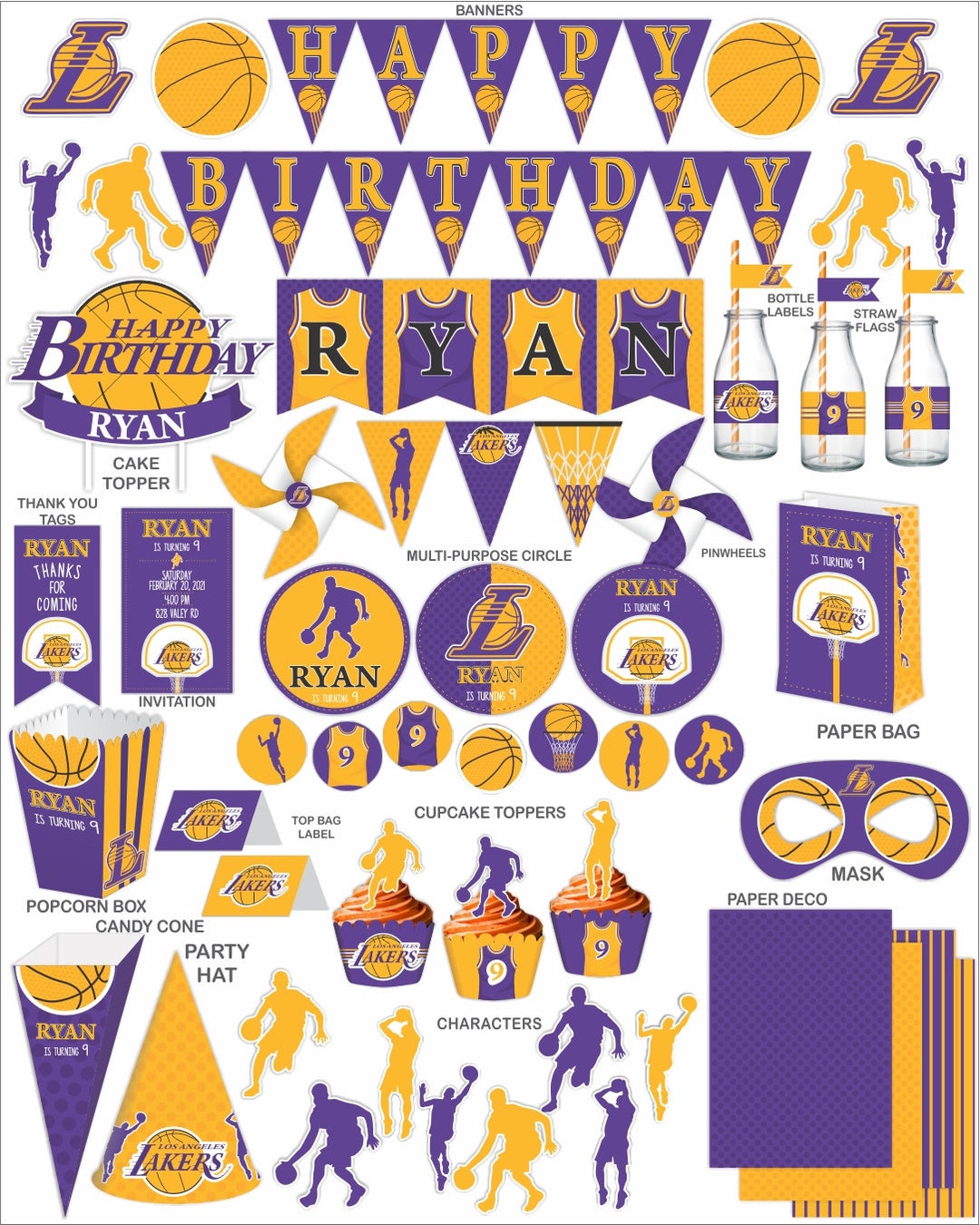 Lakers Printable Birthday Decorations.lakers Party Etsy