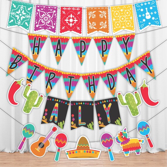 Mexican party Happy Birthday Printable Banner. Mexican | Etsy