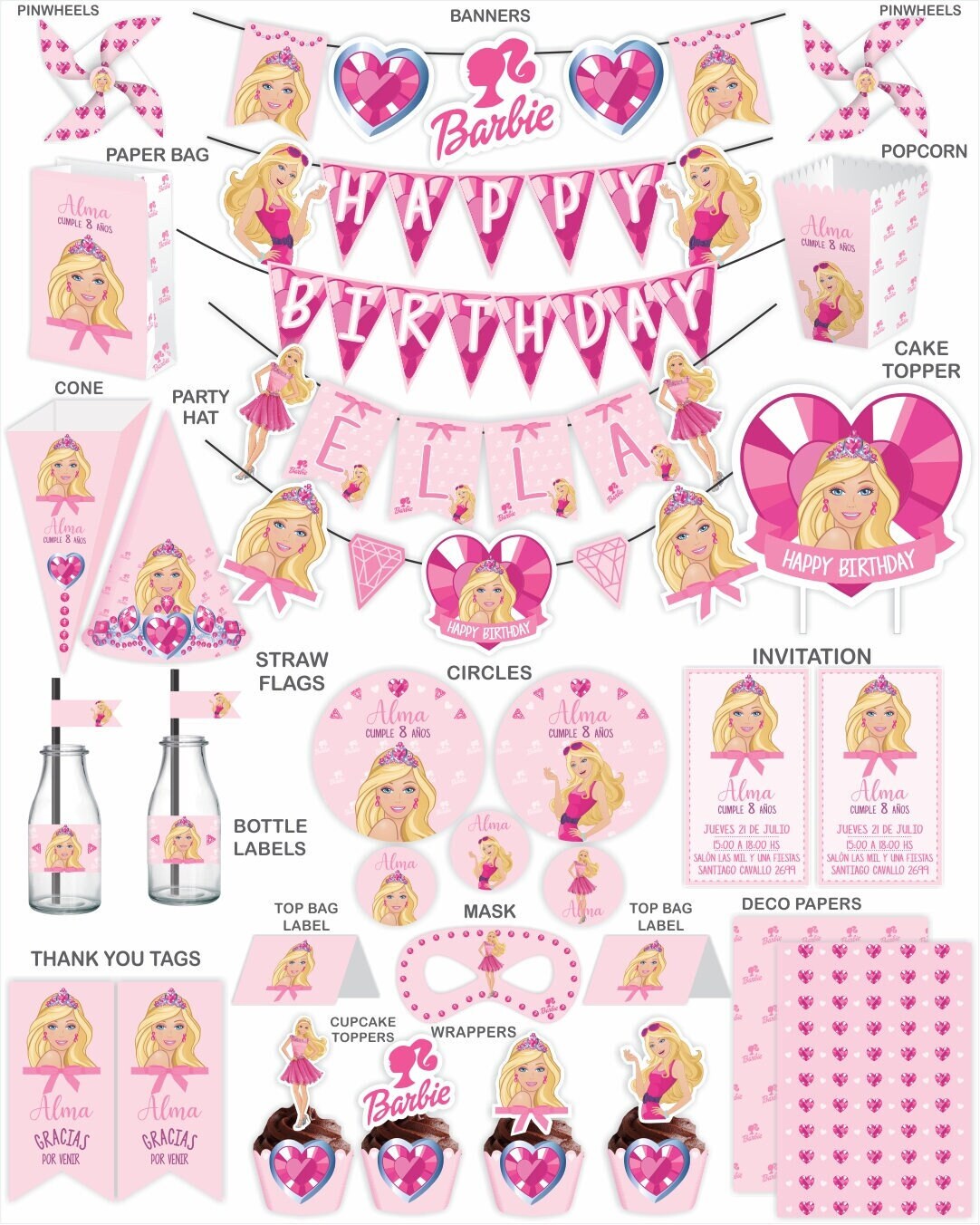 Barbie Printable Birthday Decoration. Barbie Party Supplies. Etsy