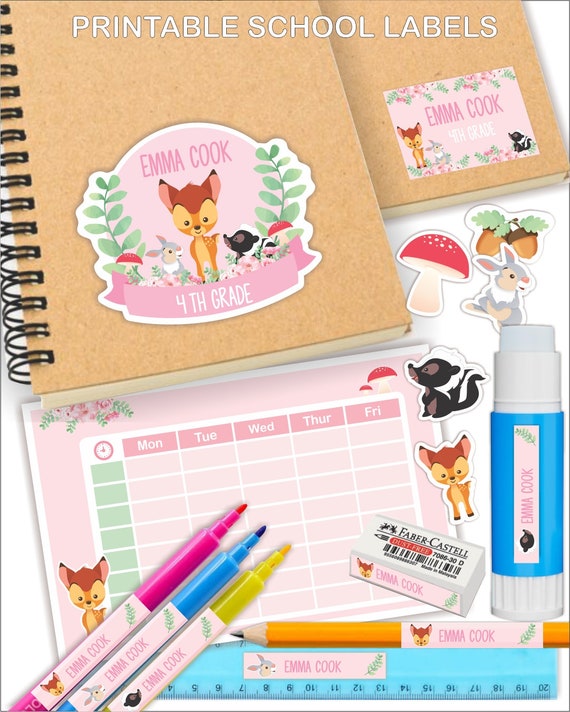 Wooden Animals Printable School Supplies Labels. Wooden Etsy