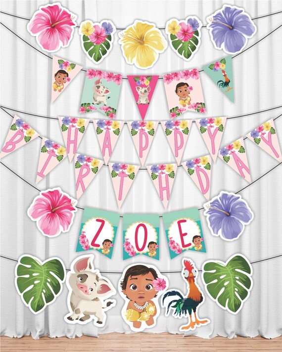 Moana Happy Birthday Printable banners.Moana Party Etsy