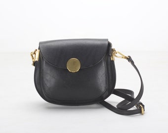 Women's Half Moon Leather Saddle Bag, Small Purse Crossbody Handbag, Minimalist Handmade Messenger Shoulder Bag Black