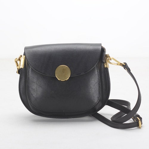 Women's Half Moon Leather Saddle Bag, Small Purse Crossbody Handbag, Minimalist Handmade Messenger Shoulder Bag Black