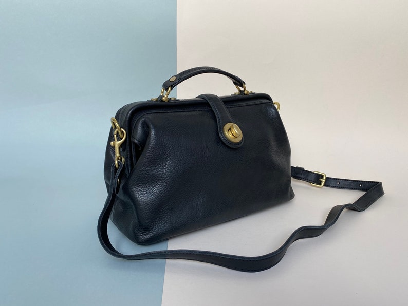 Black Leather Doctors Crossbody Handbag Minimalist Handmade image 4
