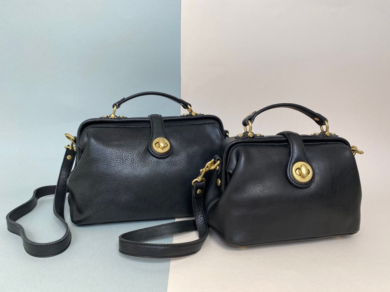 Black Leather Doctors Crossbody Handbag Minimalist Handmade image 3