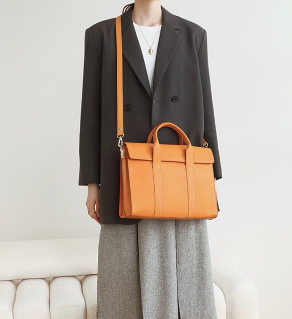 Leather Briefcase Crossbody Satchel Bag for Men and Women