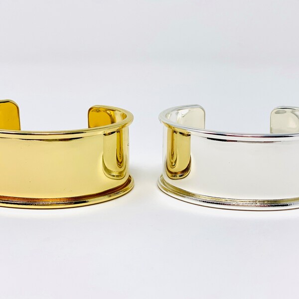 Cuff Bracelet Blank, Inlay Cuff Bracelet, Jewelry Blank, Channel Cuff Bracelet, Gold, Silver,  (XLARGE - 28mm wide with 24mm wide inlay)