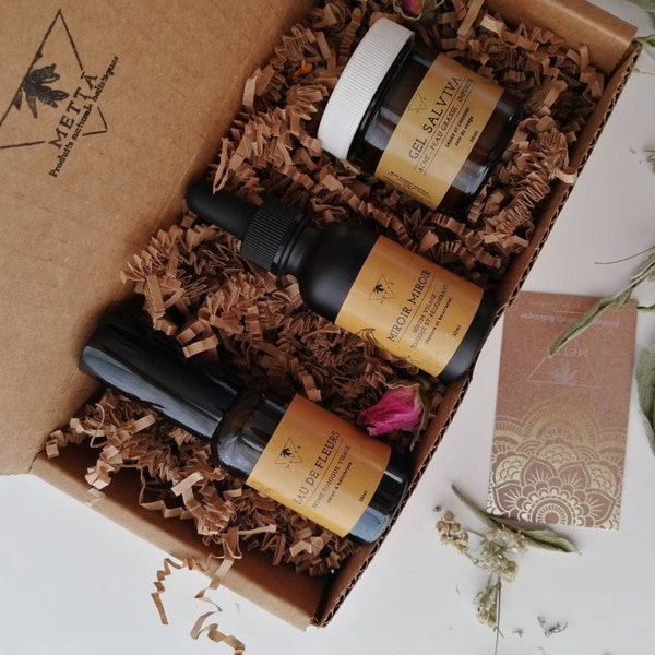 Coffret peau neuve, coffret cadeau, coffret soin du visage pour les peaux sujette à acné et sensibles, sérum, gel visage et eau tonique