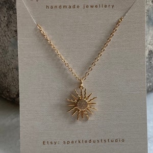 18k Gold Plated Sun Necklace, Sunburst Pendant