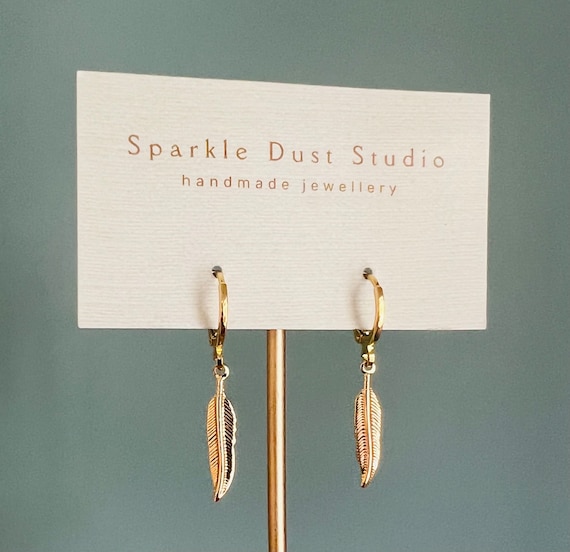 Feather Earrings • 18k Gold Plated Huggie Hoop Earrings • Birthday Jewellery Gift