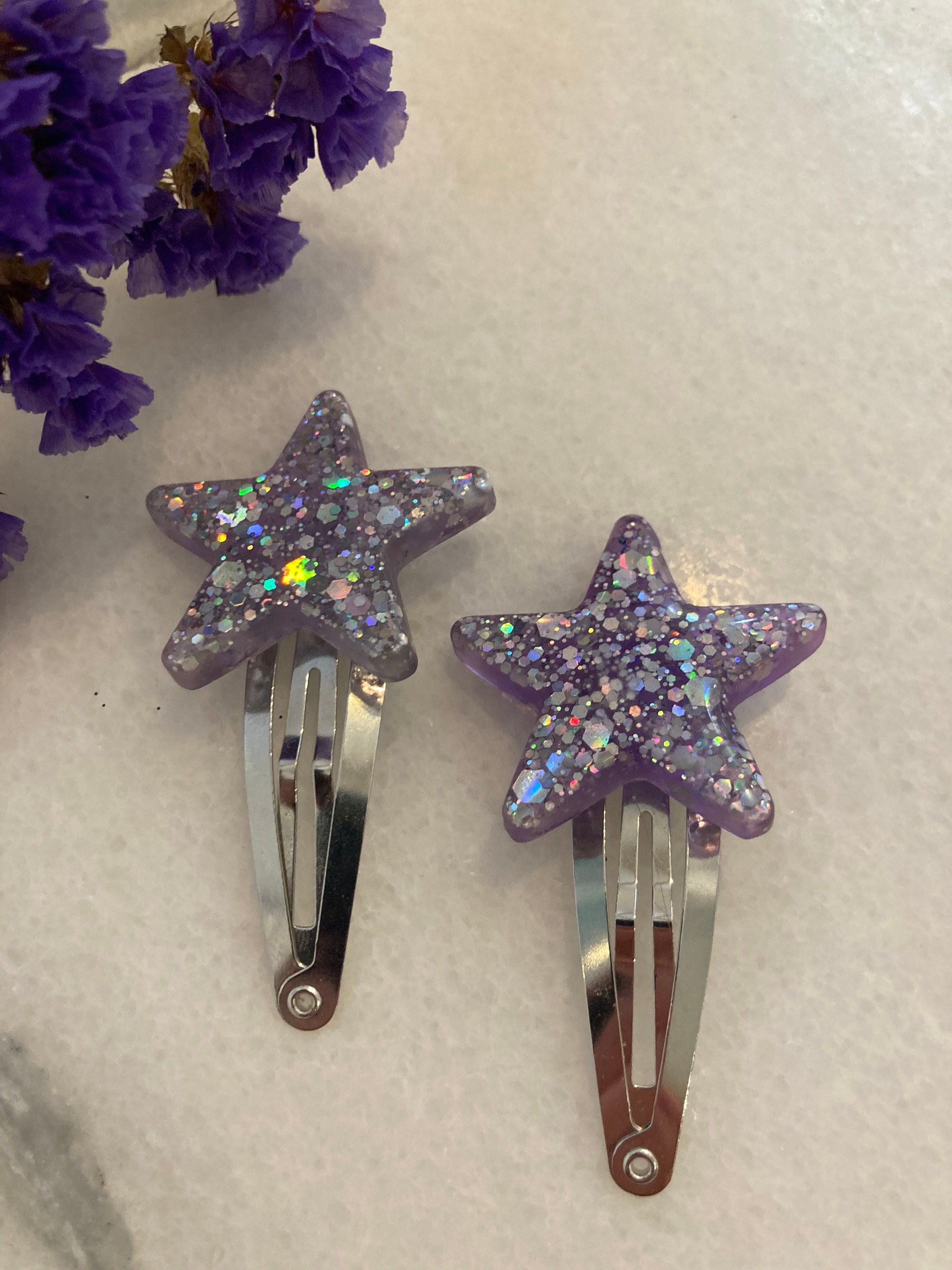 Glitter Star Hair Clips Set Of 2 Etsy