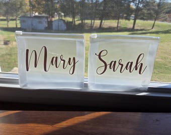 Custom Makeup Bags, Makeup Pouches, Clear Makeup Bags, Stocking stuffer for girls, bridal party favors, wedding favors, makeup bag favors