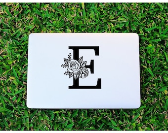 Floral Initial Vinyl Decal, Custom Letter Sticker