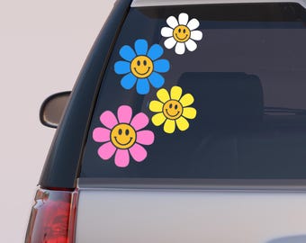 Smiley Face Daisy Vinyl Decal, Daisy Decal, Hippie Car Decal, Flower Decal, Flower Sticker, Flower Car Decal, Daisy Sticker, Daisy, Smiley