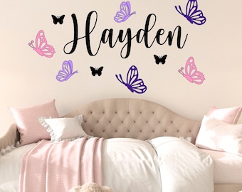 Custom Pretty Butterfly Name Wall Decal, Personalized Name Vinyl Decal ...
