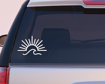Beach Car Decal, Beach Car Sticker, Ocean Wave, Ocean Decal, Ocean and Sun, Ocean Sticker, Cute Beach Decal, Cute Summer Decal