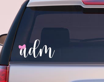 Monogram Car Decal, Coquette Car Decal, Monogram Sticker, Bow Monogram, Laptop Monogram, Vinyl Decal, Decals for Cars, Coquette Bow Sticker