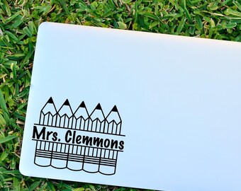 Teacher Name Decal, Last Name Teacher, Pencil Teacher Decal, Teacher's Name, Teacher Sticker, Teacher Laptop Sticker, Teacher Door Sticker