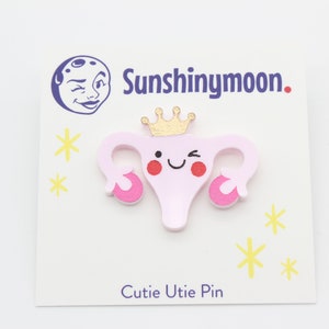 Cutie Utie Pin, uterus label pin, unique hand made pin, cuterus, happy uterus, ovaries pin