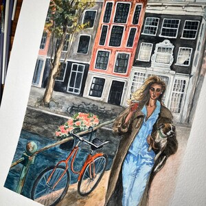 Watercolor painting original Amsterdam morning