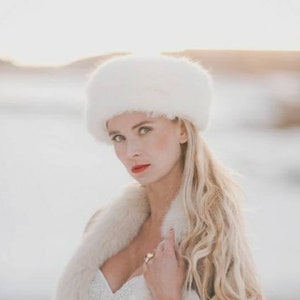 Alpaca fur hat - warm hat -white alpaca leather hat - handmane