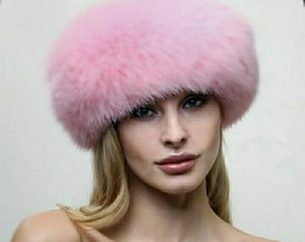 Alpaca fur hat - warm hat - pink alpaca leather hat - handmane