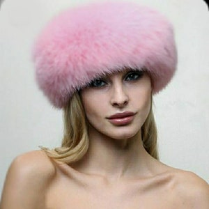 Alpaca fur hat - warm hat - pink alpaca leather hat - handmane