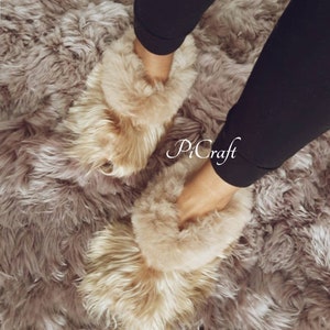 Unisex Alpaca fur slippers - alpaca fur slippers - very soft touch - alpaca beige slippers - beige - alpaca slippers - slippers