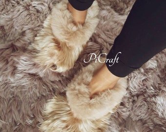 Unisex Alpaca fur slippers - alpaca fur slippers - very soft touch - alpaca beige slippers - beige - alpaca slippers - slippers