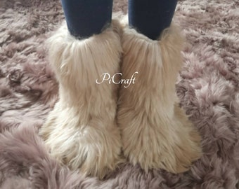 white fuzzy slipper boots