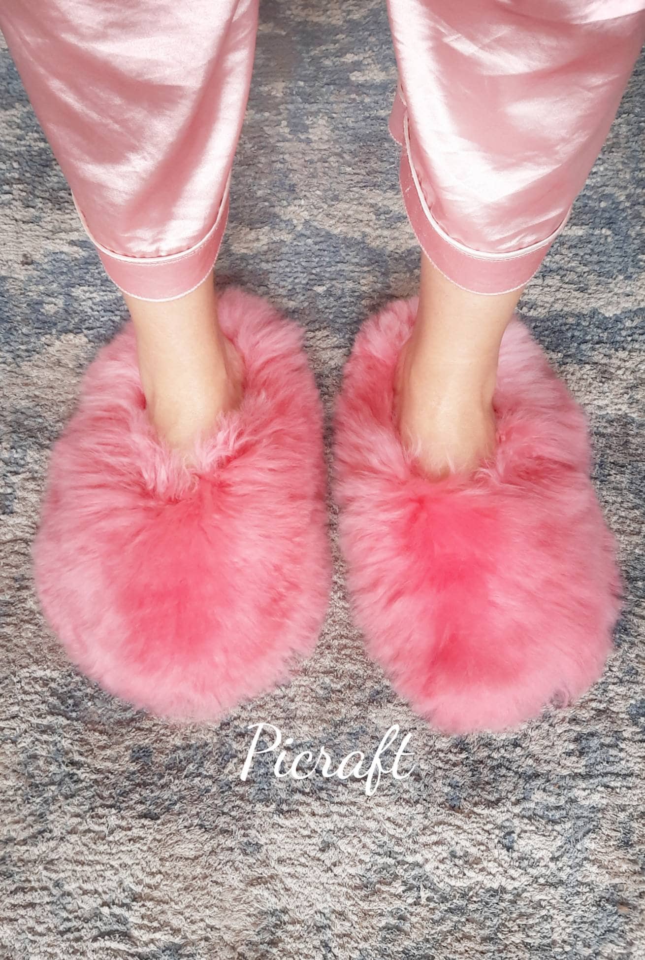 Fuzzy pink sale slippers