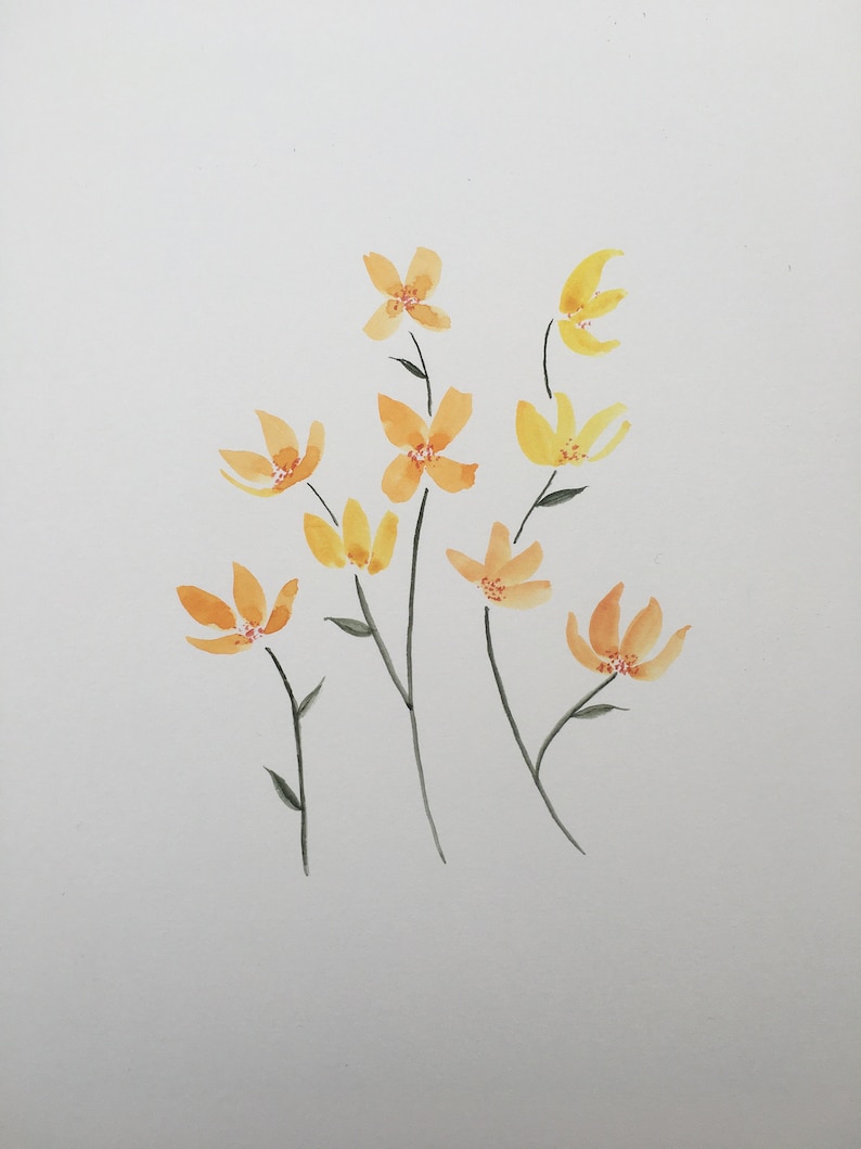 wall painting Original painting wall art Wild Flower Watercolour Art Orange Yellow nursery art home decor