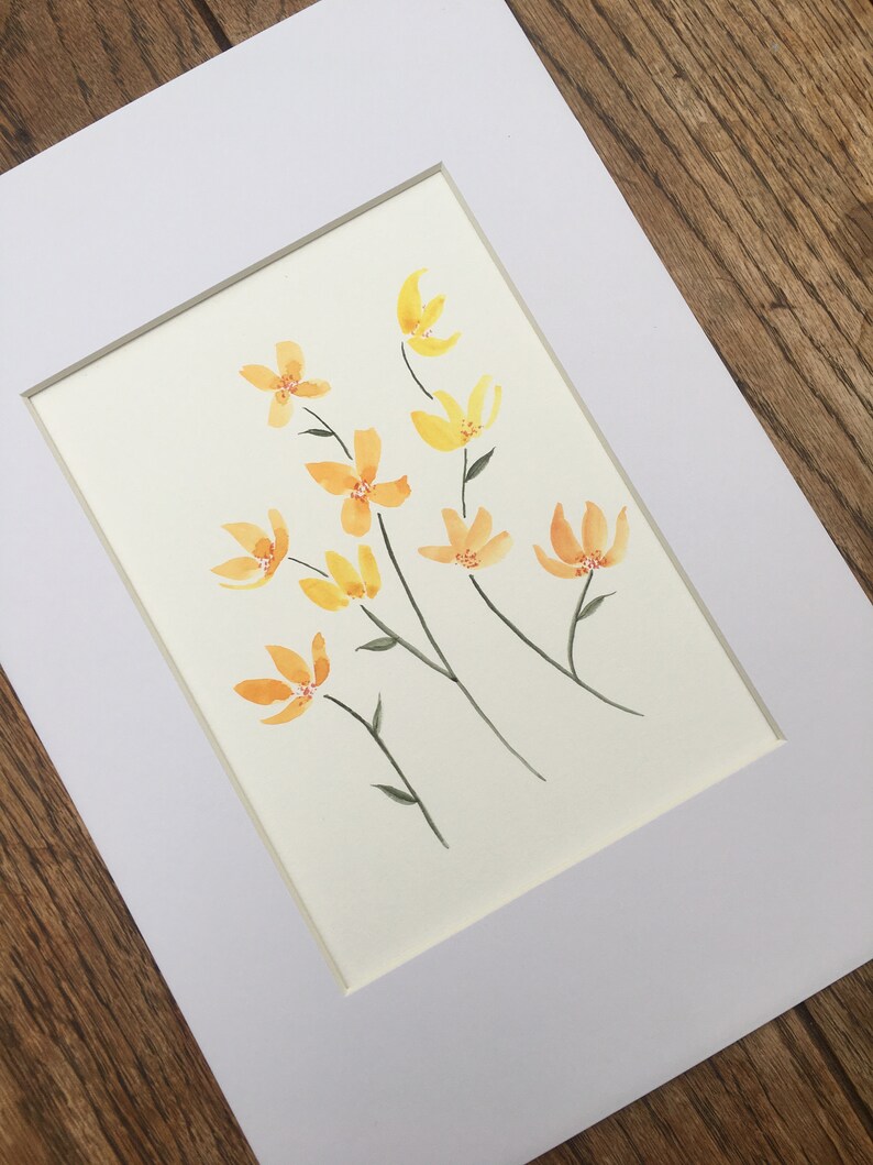 wall painting Original painting wall art Wild Flower Watercolour Art Orange Yellow nursery art home decor