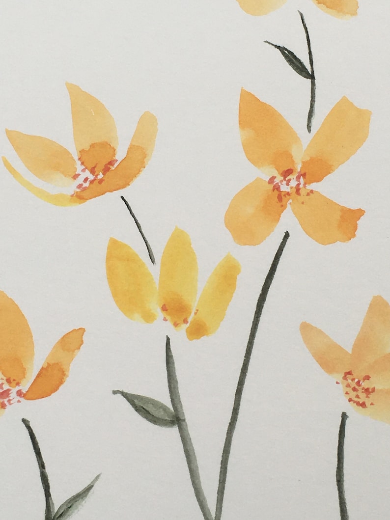wall painting Original painting wall art Wild Flower Watercolour Art Orange Yellow nursery art home decor