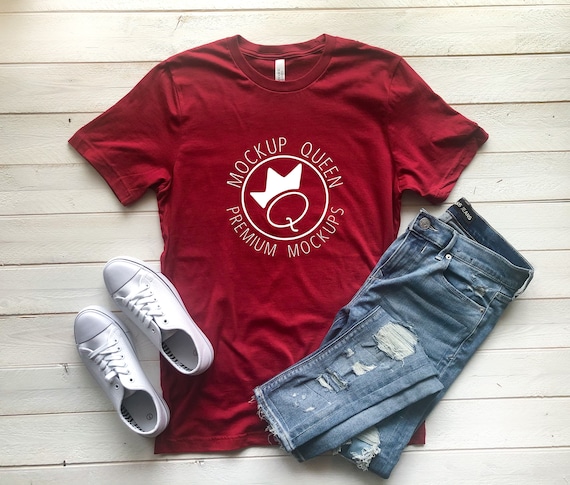 Bella Canvas 3001 Cardinal Red Crew Neck T Shirt Mockup Etsy