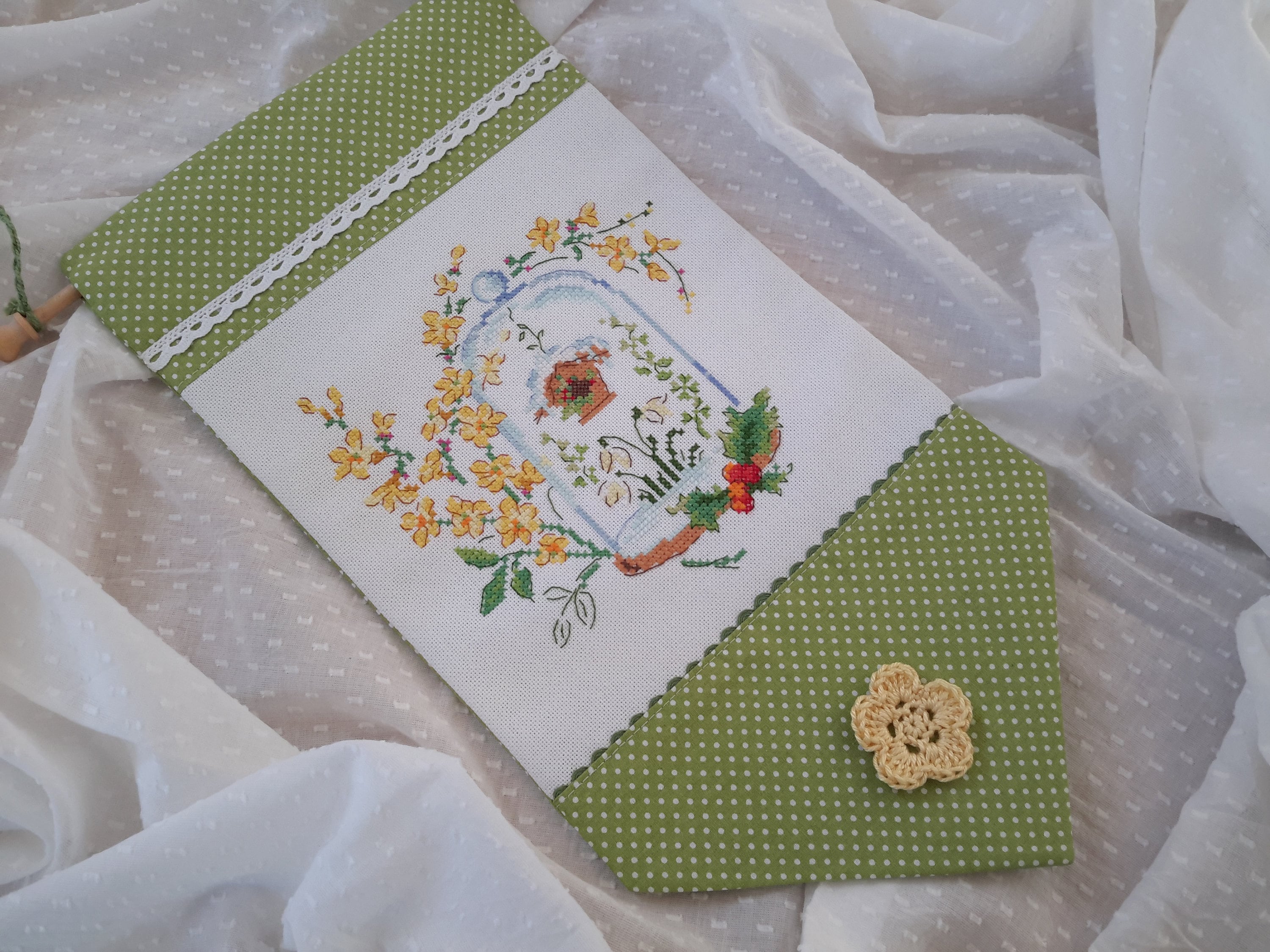 Décoration Murale, Bannière à Suspendre, Décoration Murale Tissu, Fleurs, Tenture Couture,