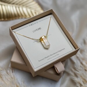 Collana di cristallo, collana di citrino, collana con punta di pietra preziosa, gioielli con biglietti di auguri, collana con ciondolo di cristallo, regalo per anniversario