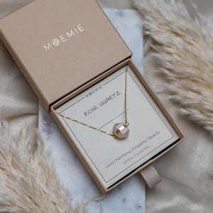 Collier en cristal de quartz rose, tour de cou à pointes de pierres précieuses, bijoux pour carte de message, collier avec pendentif en cristal, cadeau pour elle, pendentif balle, bohème