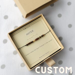Braccialetto di corda personalizzato, braccialetto codice Morse, Pietersite, gioielli con messaggio nascosto, braccialetto dell'amicizia, regalo personalizzato per sorella