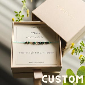 Bracelet code morse personnalisé, bracelet ficelle, bijoux personnalisés, bracelet personnalisé, bracelet malachite, cadeau enseignant, vert, bracelet de famille