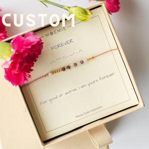 Bracciale codice Morse donna, regalo migliore amica, gioielli messaggio segreto personalizzato, braccialetto personalizzato, braccialetto personalizzato rubino, perline di semi delicate