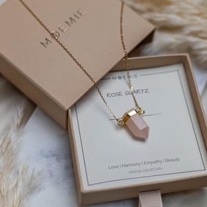 Rosenquarz Kristall Halskette, Edelstein Anhänger, Geschenk für Schwester, Kristall Anhänger Halskette, Geschenk für Schwester, Patronen Schmuck