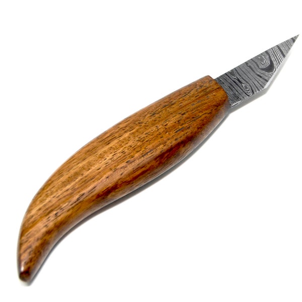ShowJade Damascus Steel 1095/15n20 Skew Knife Wood Carving Knife with Walnut Handle Wood Carver Small Knife Whittling Wood Working