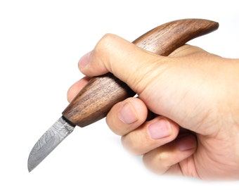 ShowJade Damascus Steel 1095/15n20 Detail Wood Carving Knife with Walnut Handle Wood Carver Small Knife Whittling