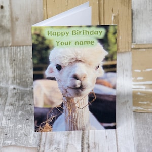 Personalised alpaca photo card, A6 greetings card