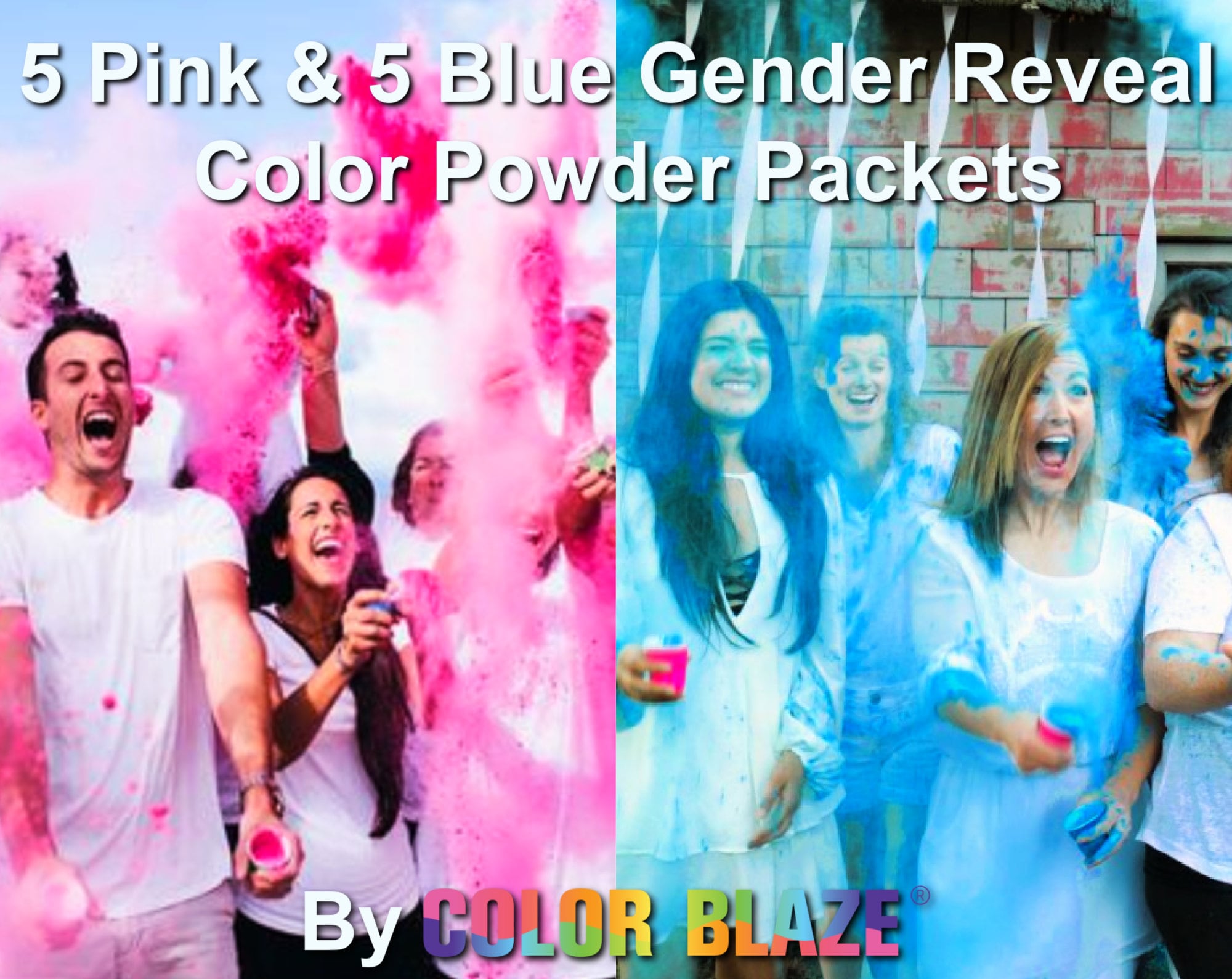 Color Blaze Gender Reveal Powder- 1 lb Pink & 1 lb Blue (2 lbs Total)  –Perfect for Baby Reveals for car Exhaust, burnouts, photoshoots, Balloons