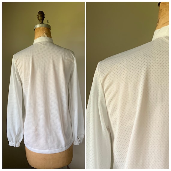 80’s Spiegel White Knit Jacquard Pussy Bow Blouse - image 2