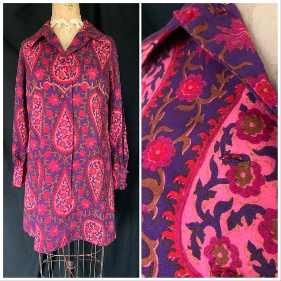 1960's Pink/Purple Paisley Shirtdress - image 1