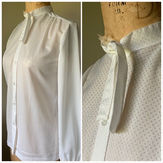 80’s Spiegel White Knit Jacquard Pussy Bow Blouse - image 4